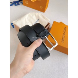 Lv Double Side Black Leather Silver Pin Buckle 35mm Belts