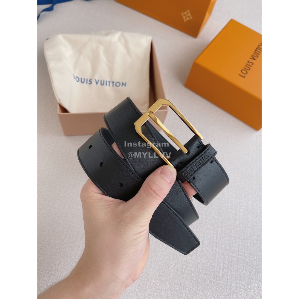 Lv Double Side Black Leather Gold Pin Buckle 35mm Belts