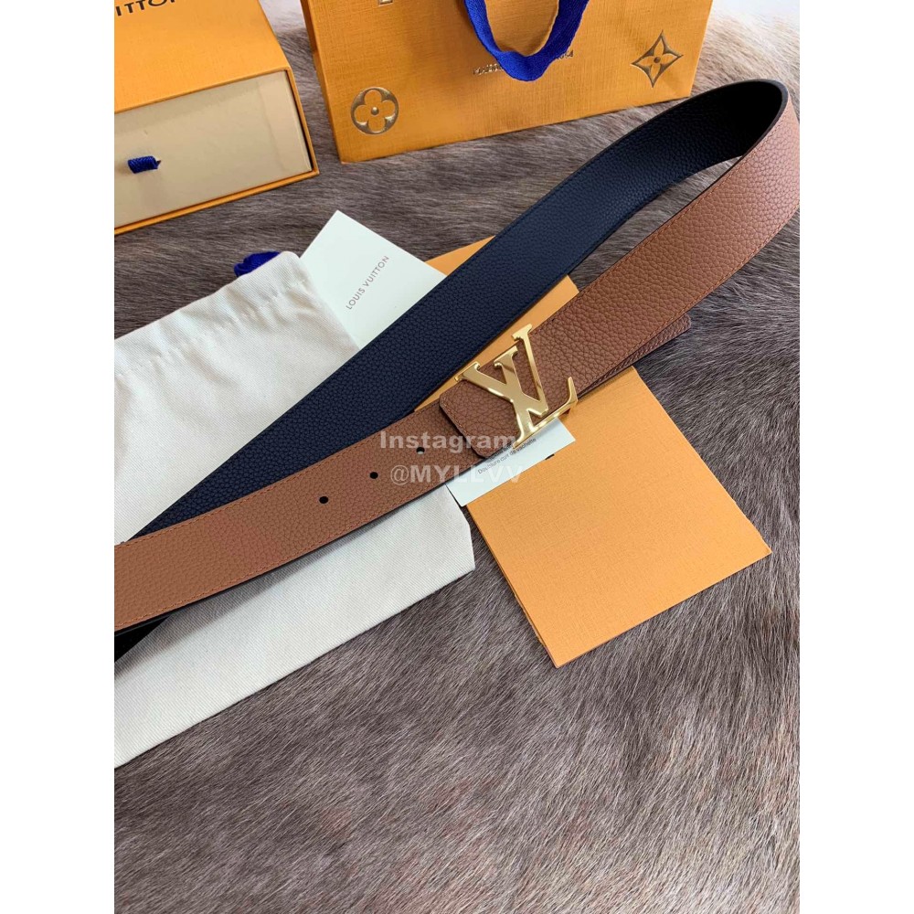 Lv Litchi Grain Calfskin Letter Buckle 40mm Belts Brown