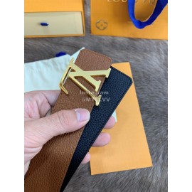 Lv Litchi Grain Calfskin Letter Buckle 40mm Belts Brown