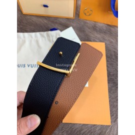 Lv Litchi Grain Calfskin Letter Buckle 40mm Belts Brown