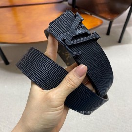 Lv Monogram Canvas Stripe Leather Letter Buckle 38mm Belts Black