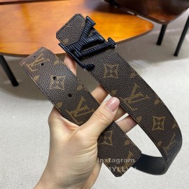 Lv Monogram Canvas Stripe Leather Letter Buckle 38mm Belts Black