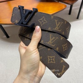 Lv Monogram Canvas Stripe Leather Letter Buckle 38mm Belts Black