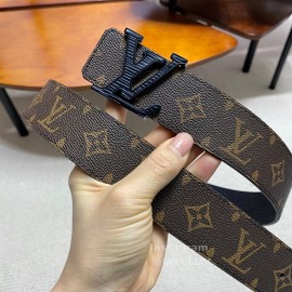 Lv Monogram Canvas Stripe Leather Letter Buckle 38mm Belts Black