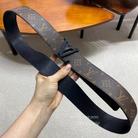 Lv Monogram Canvas Stripe Leather Letter Buckle 38mm Belts Black