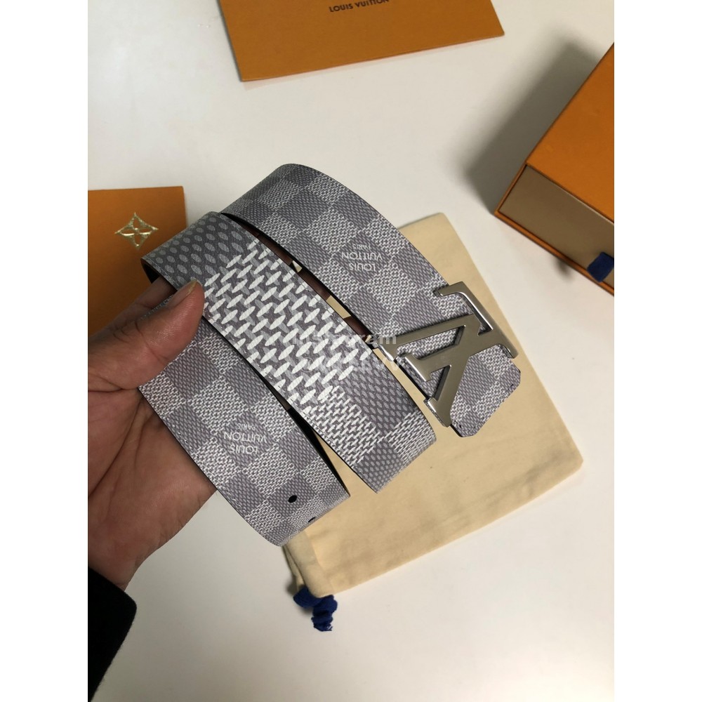 Lv Initiales Damier Graphite Canvas Leather Letter Buckle Belts Gray