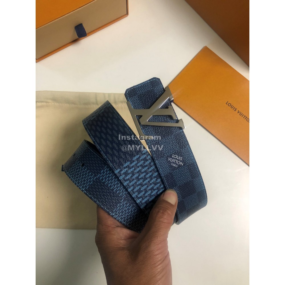 Lv Initiales Damier Graphite Canvas Leather Letter Buckle Belts Blue