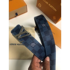 Lv Initiales Damier Graphite Canvas Leather Letter Buckle Belts Blue