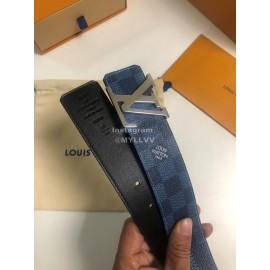 Lv Initiales Damier Graphite Canvas Leather Letter Buckle Belts Blue