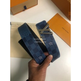 Lv Initiales Damier Graphite Canvas Leather Letter Buckle Belts Blue