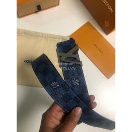 Lv Initiales Damier Graphite Canvas Leather Letter Buckle Belts Blue
