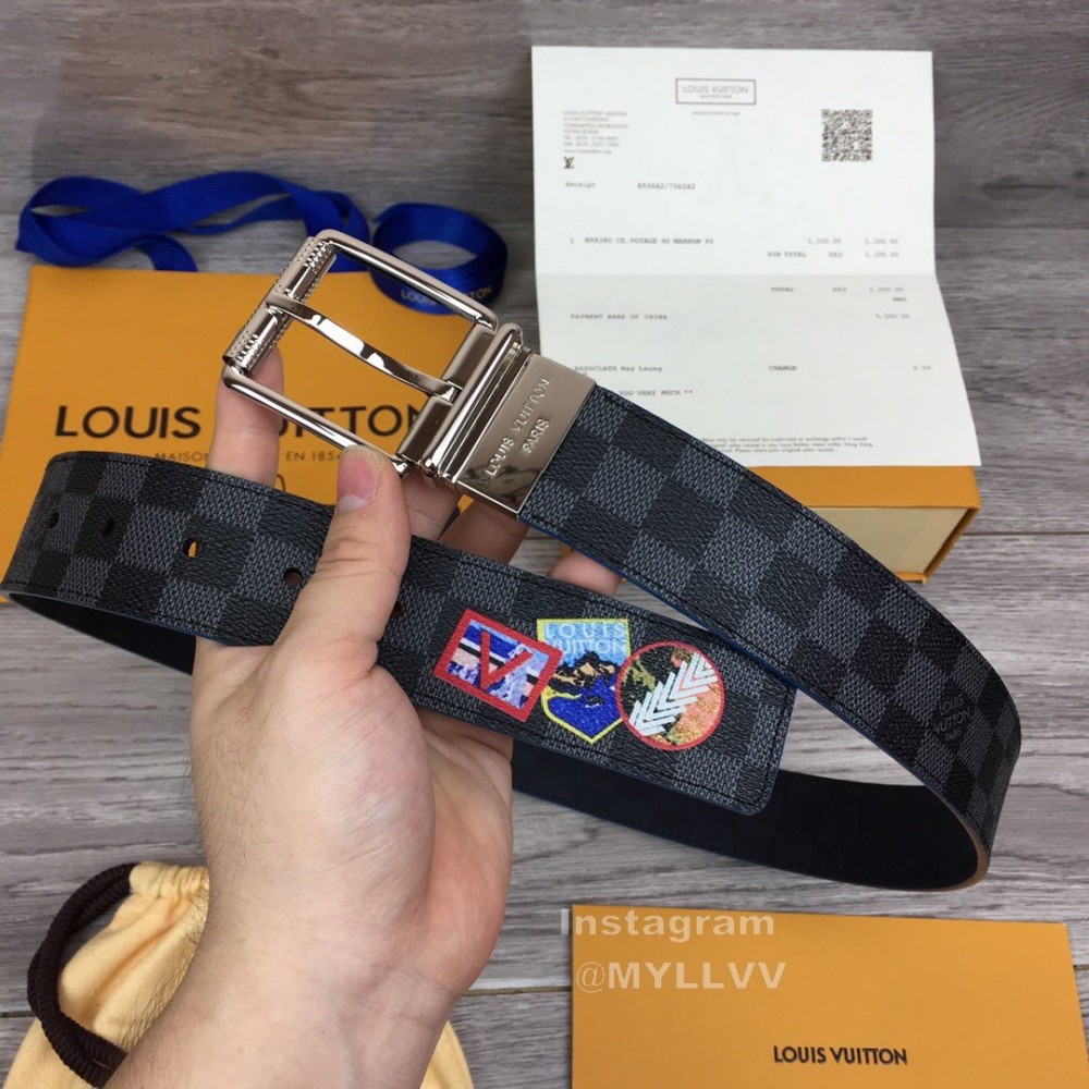 Lv Damier Canvas Calf Leather Silver Pin Buckle 40mm Belts