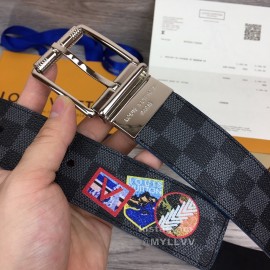 Lv Damier Canvas Calf Leather Silver Pin Buckle 40mm Belts