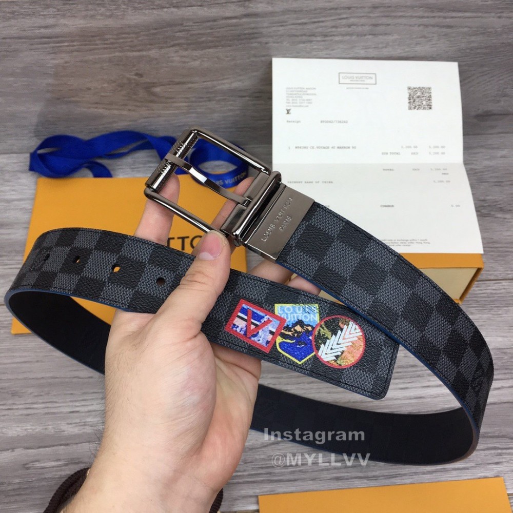 Lv Damier Canvas Calf Leather Gun Color Pin Buckle 40mm Belts
