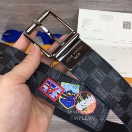 Lv Damier Canvas Calf Leather Gun Color Pin Buckle 40mm Belts