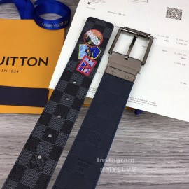 Lv Damier Canvas Calf Leather Gun Color Pin Buckle 40mm Belts