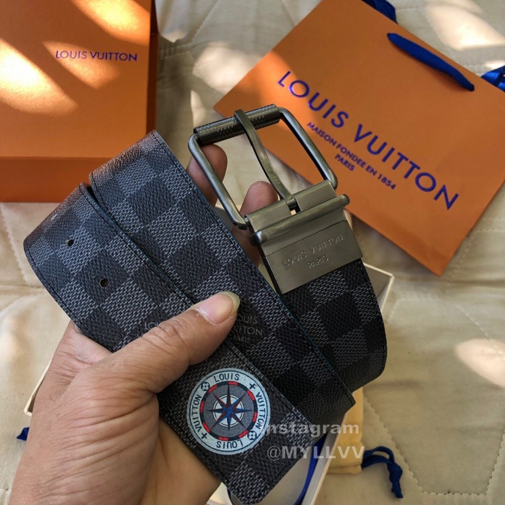 Lv Damier Infini Leather Gun Color Pin Buckle 40mm Belts