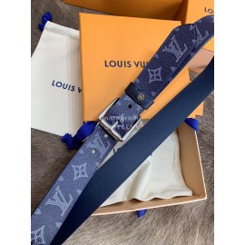Lv Navy Monogram Canvas Leather Pin Buckle 35mm Belts For Men