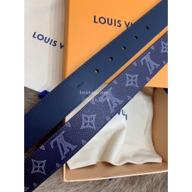 Lv Navy Monogram Canvas Leather Pin Buckle 35mm Belts For Men