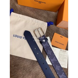 Lv Navy Monogram Canvas Leather Pin Buckle 35mm Belts For Men
