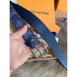 Lv Navy Monogram Canvas Leather Pin Buckle 35mm Belts For Men