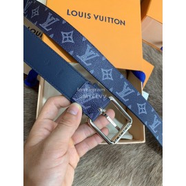 Lv Navy Monogram Canvas Leather Pin Buckle 35mm Belts For Men