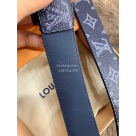 Lv Navy Monogram Canvas Leather Pin Buckle 35mm Belts For Men