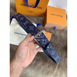 Lv Navy Monogram Canvas Leather Pin Buckle 35mm Belts For Men