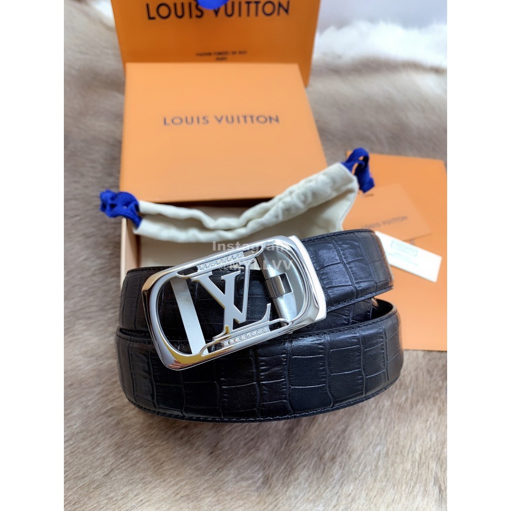 Lv Fashion Plaid Leather Silver Automatic Buckle 35mm Belts