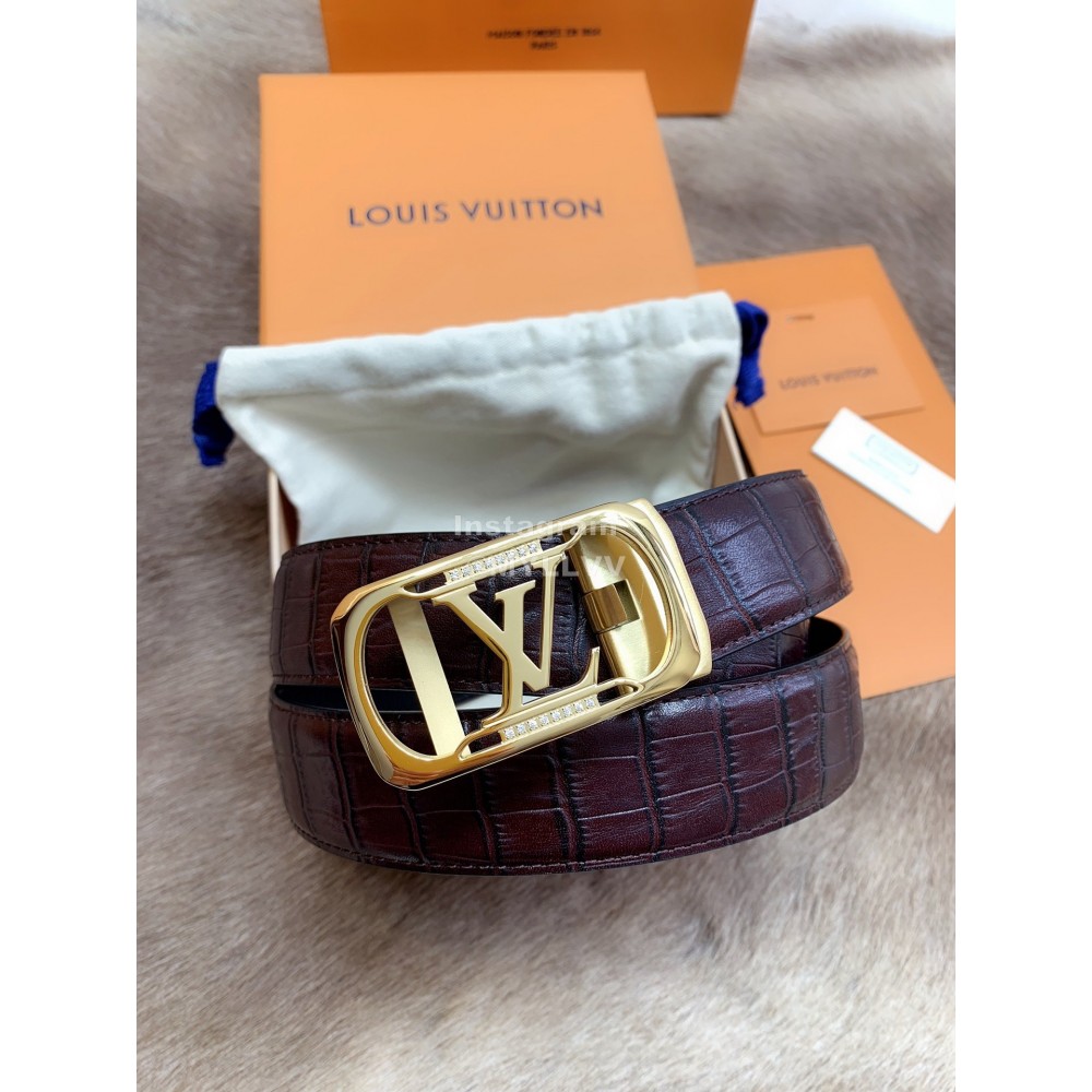 Lv Fashion Plaid Leather Gold Automatic Buckle 35mm Belts