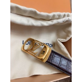 Lv Fashion Plaid Leather Gold Automatic Buckle 35mm Belts