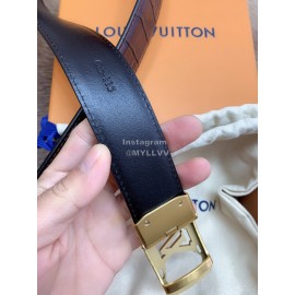 Lv Fashion Plaid Leather Gold Automatic Buckle 35mm Belts