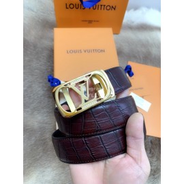 Lv Fashion Plaid Leather Gold Automatic Buckle 35mm Belts
