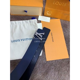 Lv Black Calf Leather Letter Buckle 40mm Belts Navy