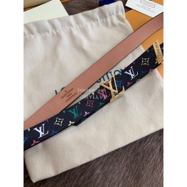 Lv Monogram Canvas Leather Gold Buckle 20mm Belts For Women Black