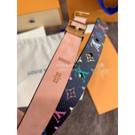 Lv Monogram Canvas Leather Gold Buckle 20mm Belts For Women Black