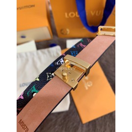 Lv Monogram Canvas Leather Gold Buckle 20mm Belts For Women Black