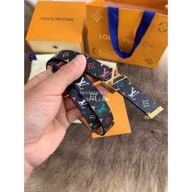 Lv Monogram Canvas Leather Gold Buckle 20mm Belts For Women Black