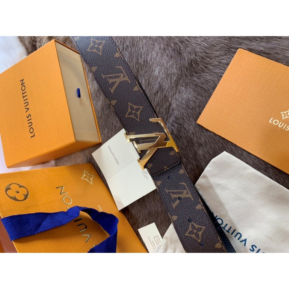 Lv Fashion Monogram Canvas Leather Gold Letter Buckle 40mm Belts For Men 