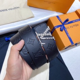 Lv Embossed Cowhide Silver Letter Buckle 40mm Belts