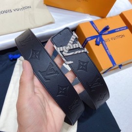 Lv Embossed Cowhide Silver Letter Buckle 40mm Belts
