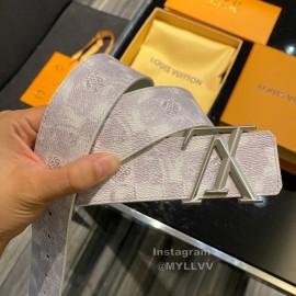 Lv White Printed Canvas Leather Gray Buckle 40mm Belt