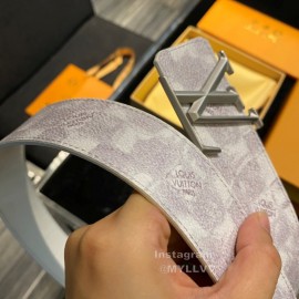 Lv White Printed Canvas Leather Gray Buckle 40mm Belt