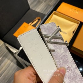Lv White Printed Canvas Leather Gray Buckle 40mm Belt
