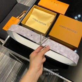 Lv White Printed Canvas Leather Gray Buckle 40mm Belt