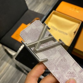 Lv White Printed Canvas Leather Gray Buckle 40mm Belt