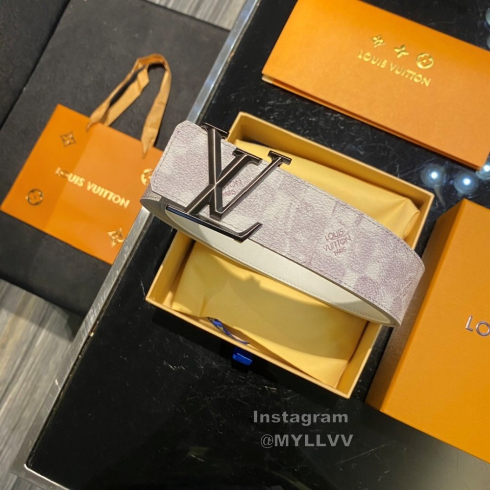 Lv White Printed Canvas Leather Gun Color Buckle 40mm Belt