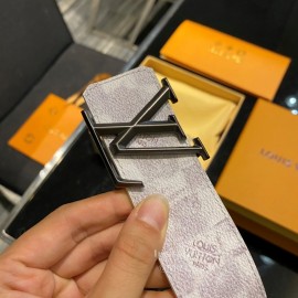 Lv White Printed Canvas Leather Gun Color Buckle 40mm Belt