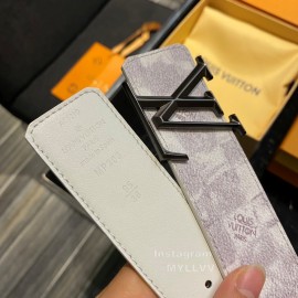 Lv White Printed Canvas Leather Gun Color Buckle 40mm Belt